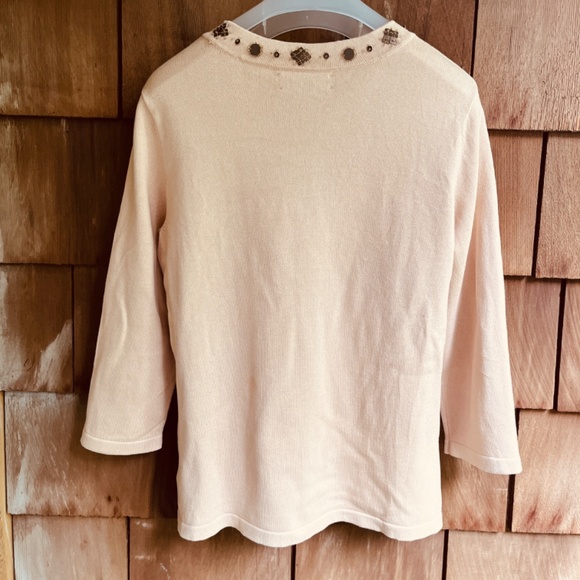 Jones New York 3/4 Sleeve Pullover Sweater Embellished Beads Sequins Neckline M - Picture 10 of 13
